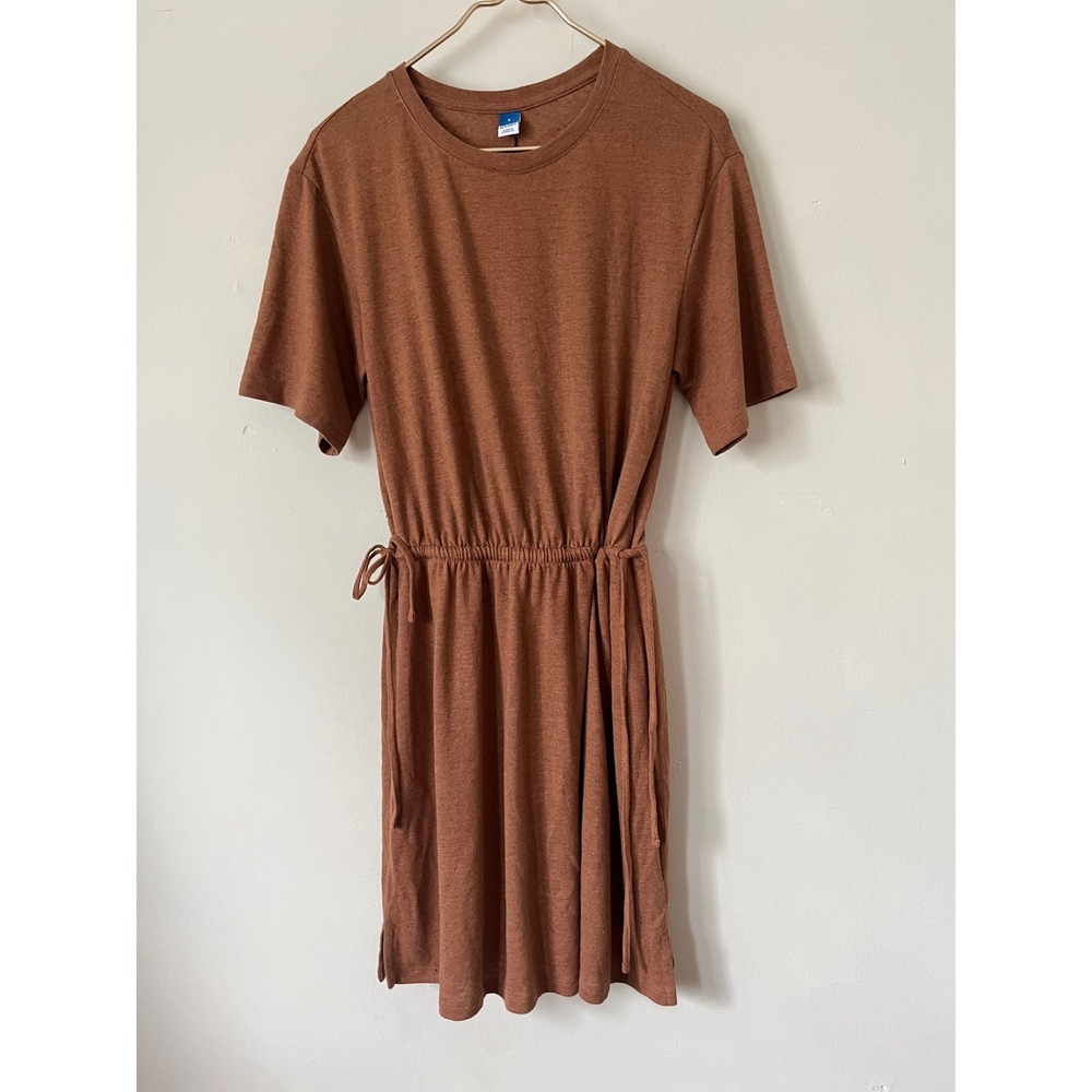 Old Navy Linen Blend Drawstring Waist T-Shirt Mini Dress Rust Brown Small